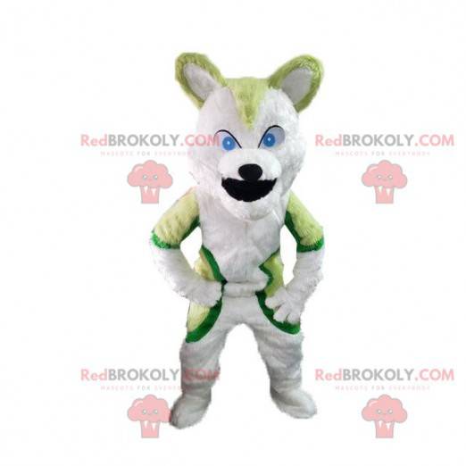 Green husky mascot, fox costume, hairy disguise - Redbrokoly.com