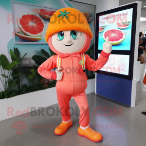 Peach Fried Rice mascot costume character dressed with a Capri Pants and Digital watches