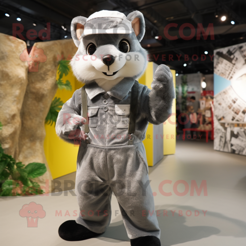 Silver Marten mascot costume character dressed with a Overalls and Headbands