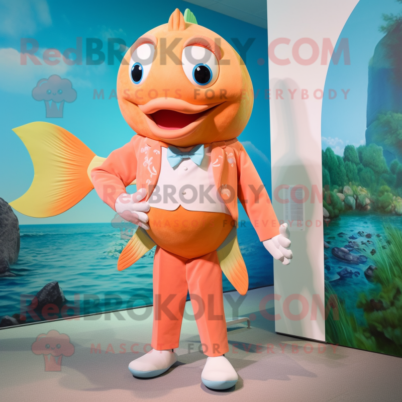 Peach Piranha mascot costume character dressed with a One-Piece Swimsuit and Bow ties Peach Piranha mascot costume character dressed with a One-Piece Swimsuit and Bow ties