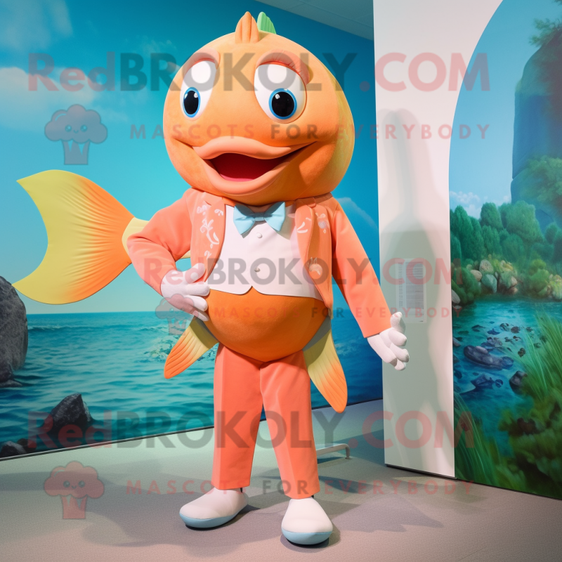 Peach Piranha mascot costume character dressed with a One-Piece Swimsuit and Bow ties