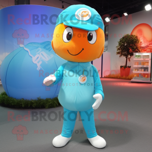Cyan Apricot mascot costume character dressed with a Polo Tee and Caps