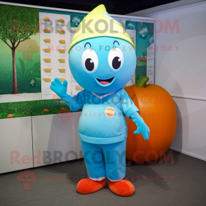 Cyan Apricot mascot costume character dressed with a Polo Tee and Caps