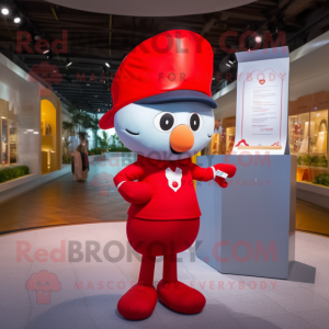 Red Love Letter mascot costume character dressed with a Bermuda Shorts and Berets