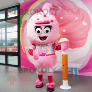 Pink Ice Cream mascot costume character dressed with a Leggings and Headbands