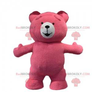 Mascote de ursinho rosa, fantasia de urso rosa de pelúcia -
