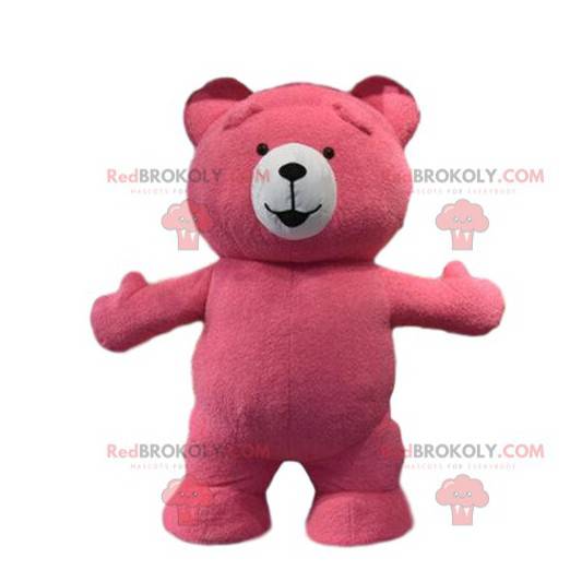 Pink teddy bear mascot, plush pink bear costume - Redbrokoly.com