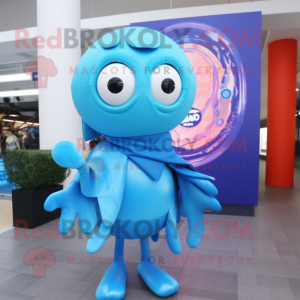 Sky Blue Squid mascot costume character dressed with a Turtleneck and Brooches