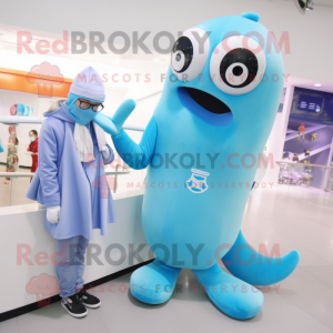 Sky Blue Squid mascot costume character dressed with a Turtleneck and Brooches