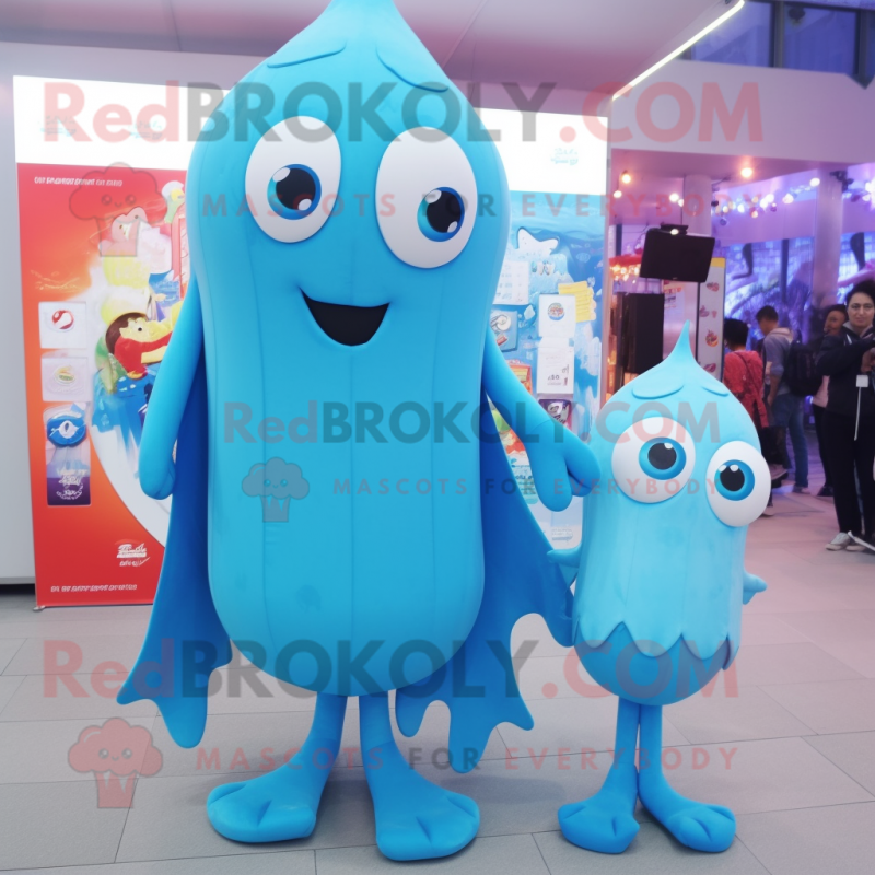 Sky Blue Squid mascot costume character dressed with a Turtleneck and Brooches