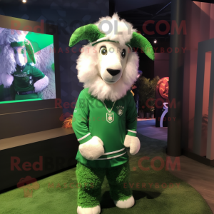 Forest Green Angora Goat mascot costume character dressed with a Polo Tee and Headbands