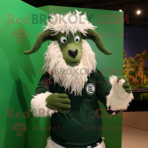 Forest Green Angora Goat mascot costume character dressed with a Polo Tee and Headbands