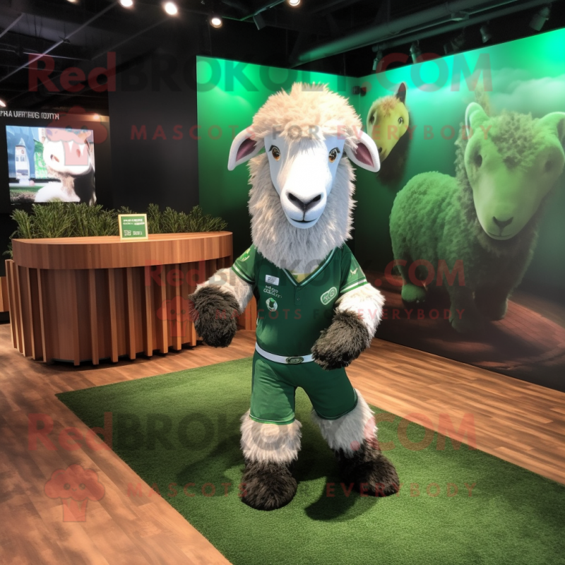 Forest Green Angora Goat mascot costume character dressed with a Polo Tee and Headbands Forest Green Angora Goat mascot costume character dressed with a Polo Tee and Headbands