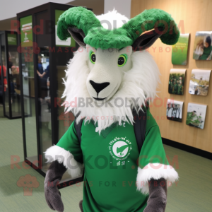 Forest Green Angora Goat mascot costume character dressed with a Polo Tee and Headbands