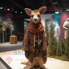 Brown Roe Deer mascot costume character dressed with a Jacket and Shawls