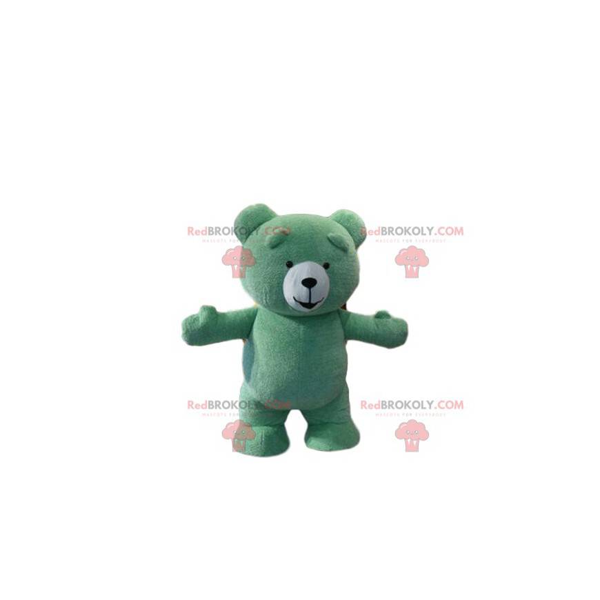 Mascote do ursinho de pelúcia verde, fantasia de urso de
