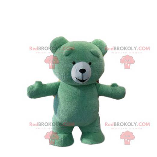 Mascotte groene teddybeer, groene teddybeer kostuum -