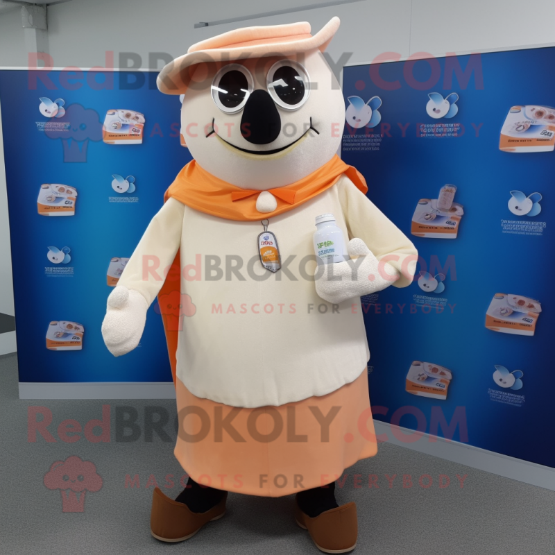 Peach Bottle Of Milk mascot costume character dressed with a Oxford Shirt and Scarf clips