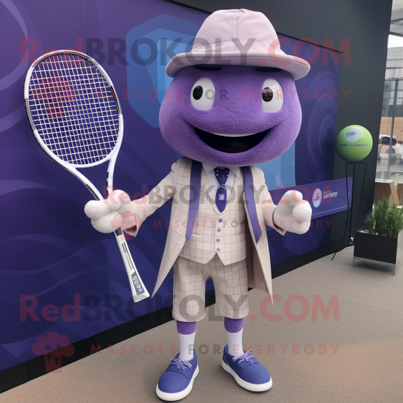 Lavender Tennis Racket mascot costume character dressed with a Suit and Pocket squares Lavender Tennis Racket mascot costume character dressed with a Suit and Pocket squares