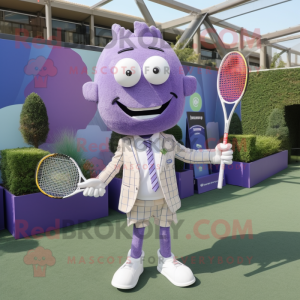 Lavender Tennis Racket mascot costume character dressed with a Suit and Pocket squares