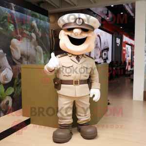 Cream Army Soldier mascot costume character dressed with a Leather Jacket and Earrings