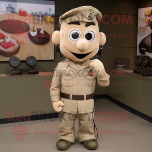 Cream Army Soldier mascot costume character dressed with a Leather Jacket and Earrings