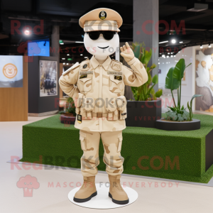 Cream Army Soldier mascot costume character dressed with a Leather Jacket and Earrings