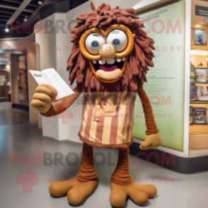 Brown Medusa mascot costume character dressed with a Shorts and Reading glasses
