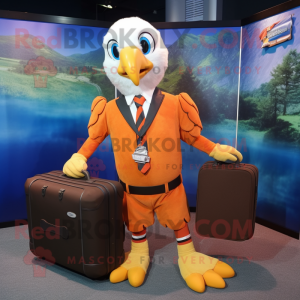 Orange Bald Eagle mascot costume character dressed with a Shorts and Briefcases