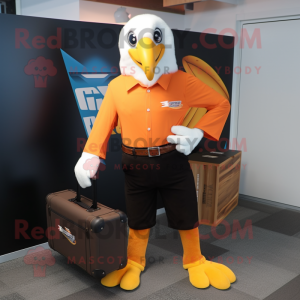 Orange Bald Eagle mascot costume character dressed with a Shorts and Briefcases