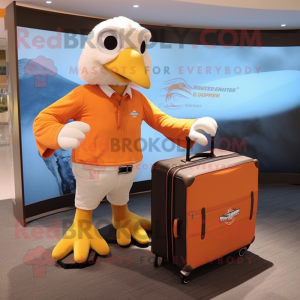 Orange Bald Eagle mascot costume character dressed with a Shorts and Briefcases