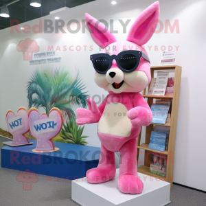 Pink Wild Rabbit mascot costume character dressed with a Bikini and Reading glasses