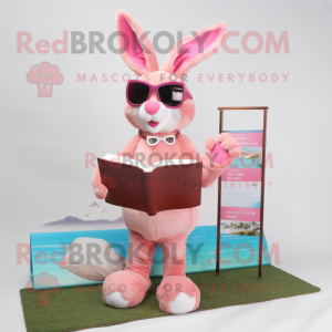 Pink Wild Rabbit mascot costume character dressed with a Bikini and Reading glasses