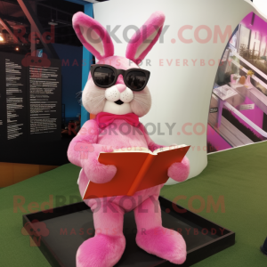 Pink Wild Rabbit mascot costume character dressed with a Bikini and Reading glasses