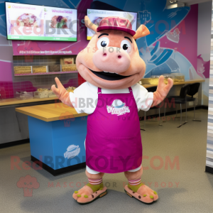 Pink Pulled Pork Sandwich mascot costume character dressed with a Graphic Tee and Anklets