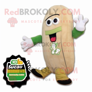 Beige Zucchini mascot costume character dressed with a Leggings and Gloves