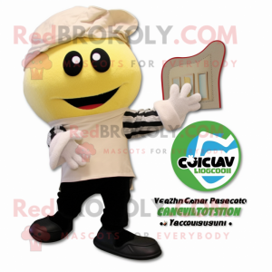 Beige Zucchini mascot costume character dressed with a Leggings and Gloves