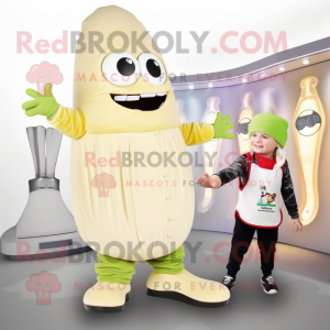 Beige Zucchini mascot costume character dressed with a Leggings and Gloves