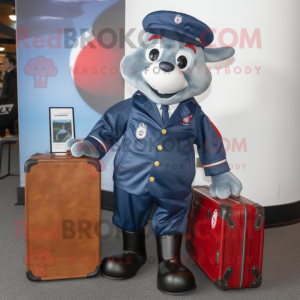 Navy Goulash mascot costume character dressed with a Bomber Jacket and Briefcases