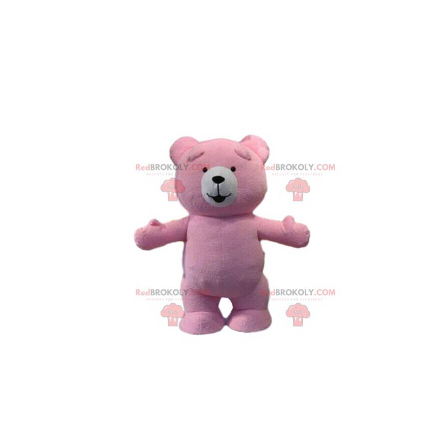 Mascotte roze beer, roze teddybeer kostuum, teddybeer -