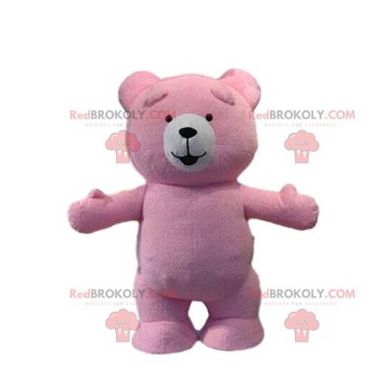 Mascotte roze beer, roze teddybeer kostuum, teddybeer -