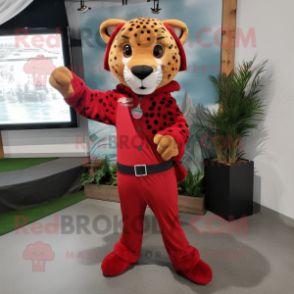 Red Cheetah mascot costume character dressed with a Cargo Pants and Scarf clips