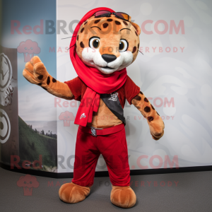 Red Cheetah mascot costume character dressed with a Cargo Pants and Scarf clips