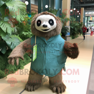 Forest Green Sloth mascot costume character dressed with a Chambray Shirt and Scarf clips