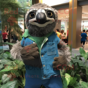 Forest Green Sloth mascot costume character dressed with a Chambray Shirt and Scarf clips