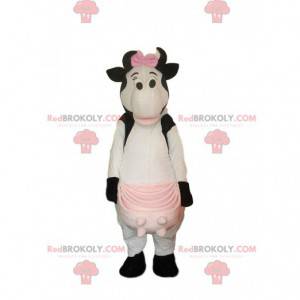 Mascotte de vache blanc et noir, costume de vachette -