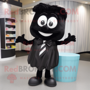 Black Candy Box mascot costume character dressed with a Henley Shirt and Bow ties