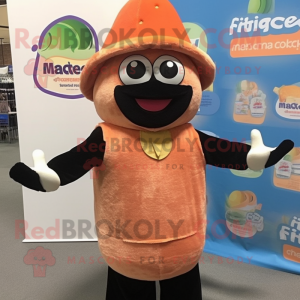 Peach Enchiladas mascot costume character dressed with a Vest and Berets