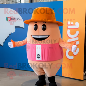 Peach Enchiladas mascot costume character dressed with a Vest and Berets