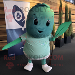 Olive Narwhal mascot costume character dressed with a Bermuda Shorts and Wraps
